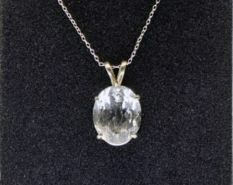 White Topaz Oval Pendant: 9x11mm Sterling Silver Necklace