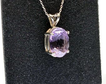 Oval Shaped 8x10 Amethyst Pendant (February Birthstone) with Adjustable Sterling Silver Chain Necklace