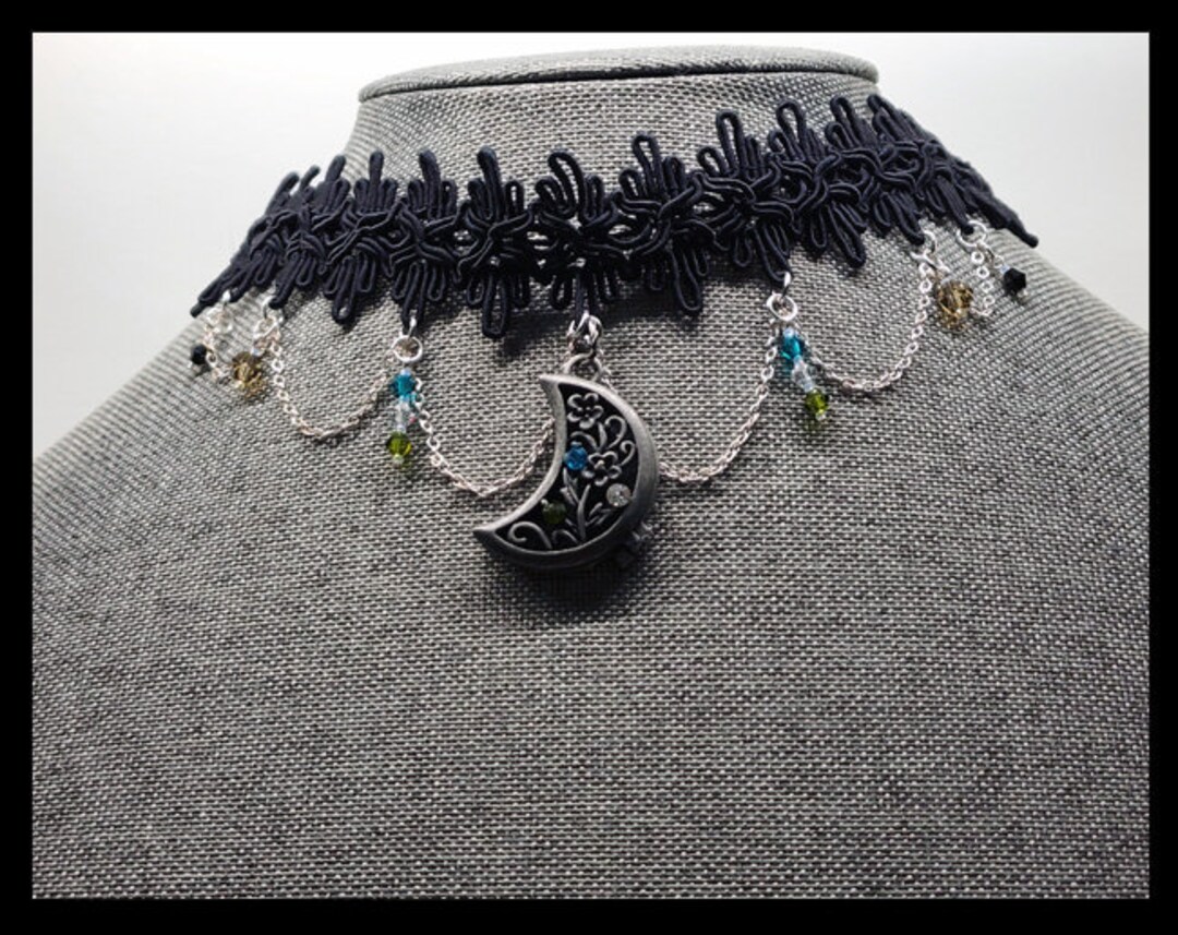 Gothic Style Black Interlocking Lace Trim Choker With Magnetic Metal ...
