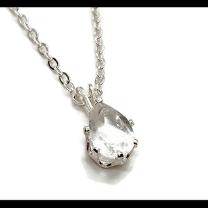 OpaqueWhiteTopazTeardropPendant10x8mm1A - Opaque White Topaz 10x8mm Teardrop Pendant w/ 24inch Adjustable Silver Plated Chain Necklace