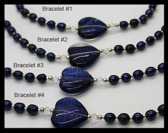 Blue Heart Bracelet: Hand-Dyed Pearl & Crystal Accents