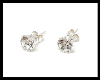 WhiteTopazRoundEar6m1A - White Topaz 6mm (April Alt Birthstone) Round Stud Earrings w/ Sterling Silver Posts and Sterling Silver Pushbacks