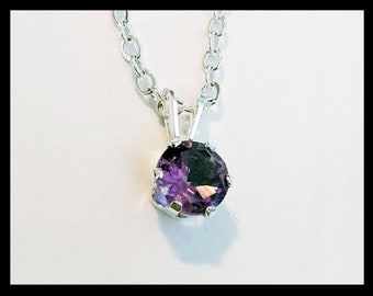 Round Shaped 6mm Amethyst Pendant (February Birthstone) with 20in Sterling Silver Chain Necklace