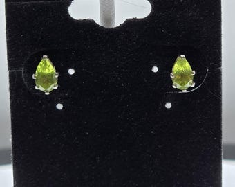 Teardrop Peridot Studs: Sterling Silver August Birthstone Earrings