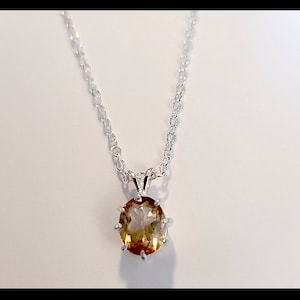 Oval Shaped 8x10 Multi Tone Pendant of Yellow into Light Brown Topaz with Adjustable Sterling Silver Chain Necklace