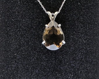 Smoky Quartz Teardrop Pendant: 18in Sterling Silver Necklace