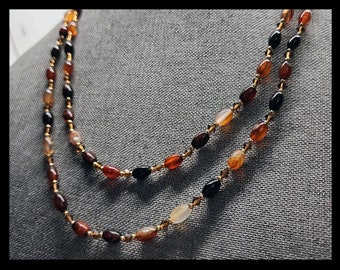Hand Beaded Necklace: Earth Tone Enamel Beads, Swarovski Crystals