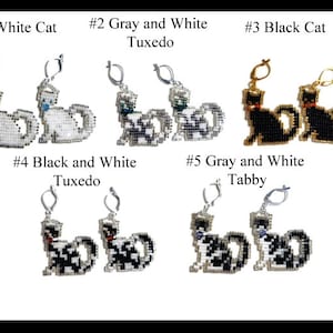 Miyuki Seed Bead Cat Earrings - White Cat, Gray and White Tuxedo, Black Cat, Black and White Tuxedo, Gray and White Tabby