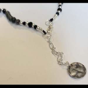 Black Gray and Silver Necklace and Earrings with Silver plated Accents