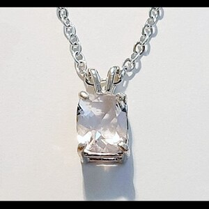 Rectangle Cushion Shaped 9x7 Very Light Pink Topaz Pendant (December Alternate Birthstone) with Adjustable Sterling Silver Chain Necklace