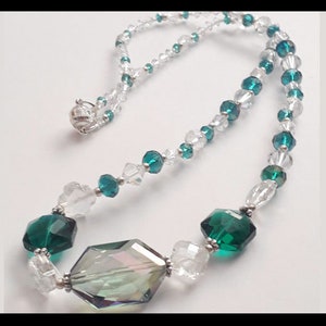 Teal and Clear Necklace with Crystal and Silver Accents - A great jewelry gift!