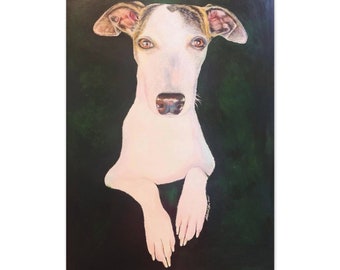 Whippet Dog Painting: Original Acrylic Art on Stretched Canvas