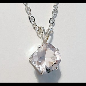 Square Cushion Shaped 8mm Very Light Pink Topaz Pendant (December Alternate Birthstone) with Adjustable Sterling Silver Chain Necklace