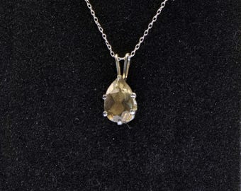 Teardrop Smoky Quartz Pendant: Sterling Silver Necklace, October Birthstone