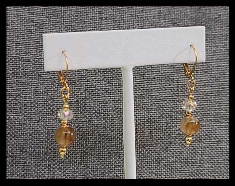 Hand Beaded Earth Tone Stone Like Glass Bracelet and Earring Set With