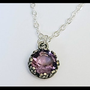 Round 10mm Amethyst Floral Pendant with Adjustable Sterling Silver Chain Necklace