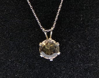 Smoky Quartz Pendant Necklace: Round 8mm, Sterling Silver Chain