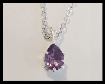 Teardrop Shaped 8x6 Amethyst Pendant (February Birthstone) with Adjustable Sterling Silver Chain Necklace