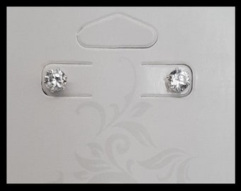WhiteTopazRoundEar5m1A - White Topaz 5mm (April Alt Birthstone) Round Stud Earrings w/ Sterling Silver Posts and Sterling Silver Pushbacks.