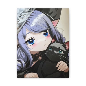 Lalafell Black Mage / Witch with Cat - Celluloid / Anime Cel Original painting by Lia Lane (Prescott)