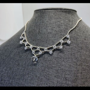 Silver and Clear Swarovski Choker Style Necklace. Victorian. Wedding. Prom. Evening Wear. Elegant. Crystal Bicones. Hand Beaded Necklace.