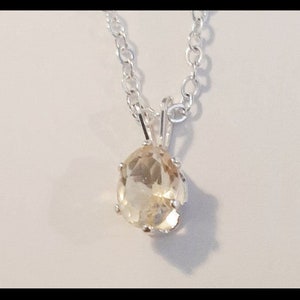 Oval Shaped 8x6 Yellow Topaz Pendant (November Birthstone) with Adjustable Sterling Silver Chain Necklace