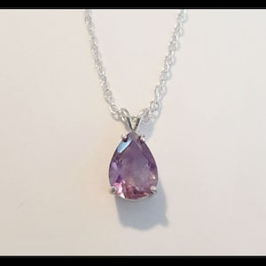 Teardrop Shaped 9x12 Amethyst Pendant (February Birthstone) with Adjustable Sterling Silver Chain Necklace with Small Occlusion