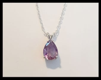 Handmade Teardrop Amethyst Pendant Necklace: Sterling Silver, February Birthstone