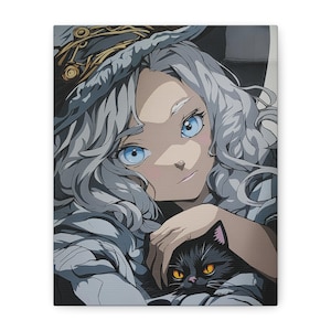 Witch with Black Cat - Celluloid / Anime Cel - Original painting by Lia Lane (Prescott)