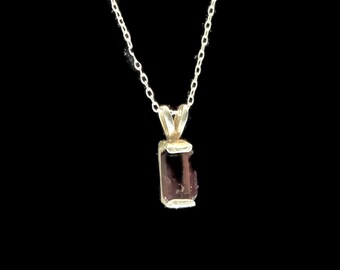 Rectangle Shaped 3x5 Garnet Pendant (February Birthstone) with Adjustable 18in Sterling Silver Chain Necklace