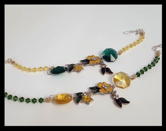 Handmade Floral Swarovski Crystal Bracelet: Yellow Flower Jewelry