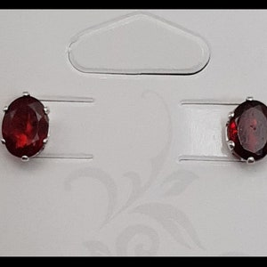 Garnet Sterling Silver Stud Earrings: January Birthstone (9x6mm)