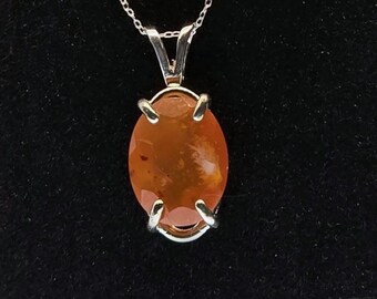 Oval Shaped 10x14 Carnelian Pendant with Adjustable Sterling Silver Chain Necklace