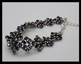 Purple Iris Swarovski Crystal Bracelet: Hand Beaded Super Duo Jewelry