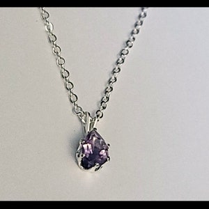 Teardrop Shaped 6x9 Amethyst Pendant (February Birthstone) with Adjustable Sterling Silver Chain Necklace