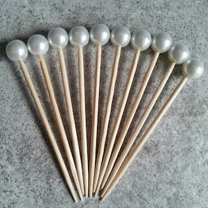 40 Pearl white cocktail picks, toothpicks, hourderves, dessert table, wedding and bridal showers