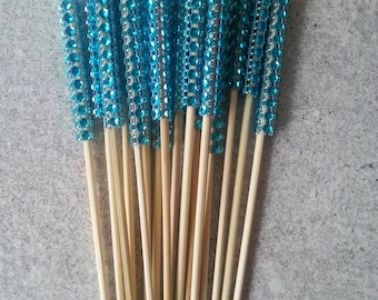 16 Turquoise diamond mesh bling skewers, bling sticks, skewers, glitter, cake pop sticks, fondue picks, dessert table, appetizers