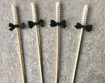 12 Black tie affair skewers, bling sticks, pearls, dessert bar, wedding, dessert table, fruit kabobs, candy, weddings