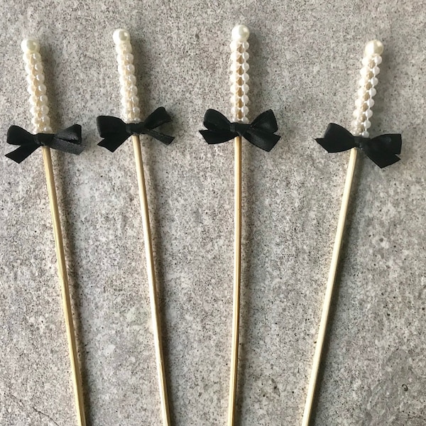 12 Black tie affair skewers, bling sticks, pearls, dessert bar, wedding, dessert table, fruit kabobs, candy, weddings