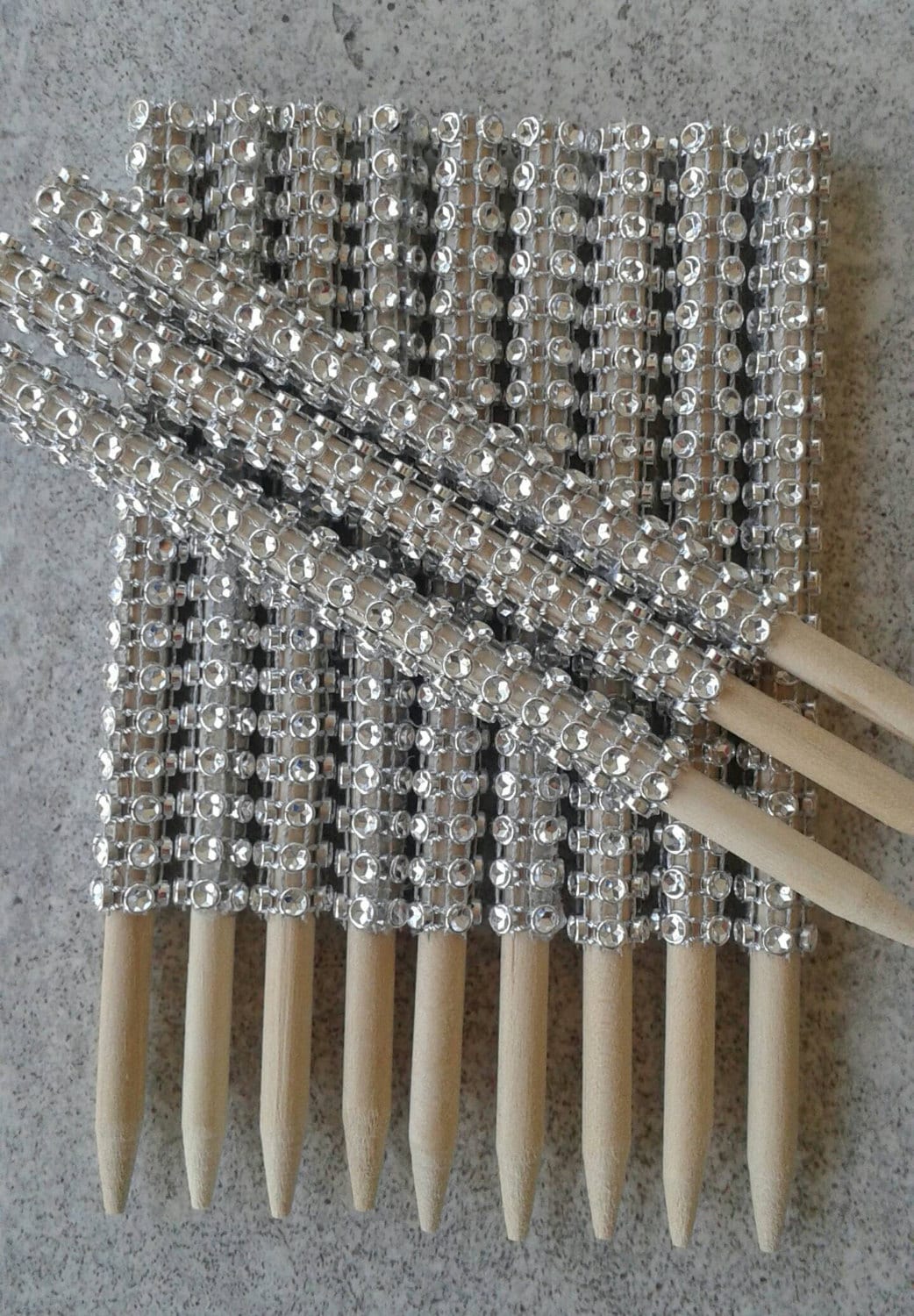 10pcs Jeweled Candy Apple Sticks, Silver Bling Rhinestone Caramel