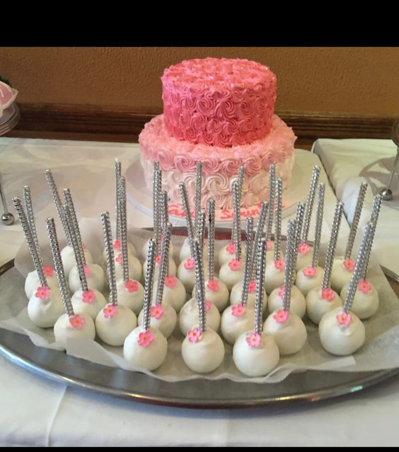13 Silver 6Rhinestone bling cake pop sticks, treats, rice krispie treats, bling stick, marshmallows, lollipop sticks, diamond mesh, wedding image 2