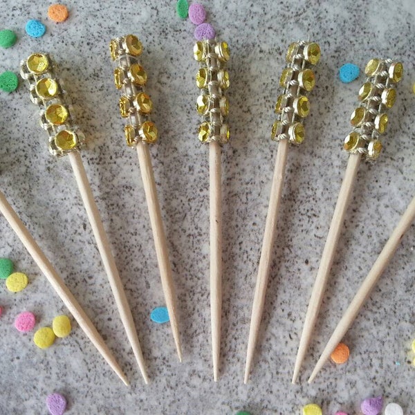20 Standard 2 1/2" toothpick, 3" or 3.75" with diamond mesh, bling sticks, skewers, gold, cocktail picks, dessert bar table, appetizers,