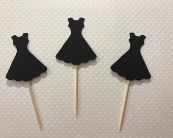 25 Little Black Dress Cupcake Toppers, Bachelorette Party Dessert Picks