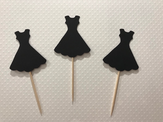 25 Little Black Dress Cupcake Toppers, Bachelorette Party Dessert Picks
