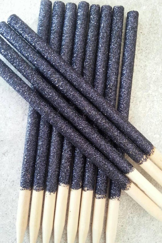 12 Black Glitter Candy Apple Sticks, Halloween Party Decor