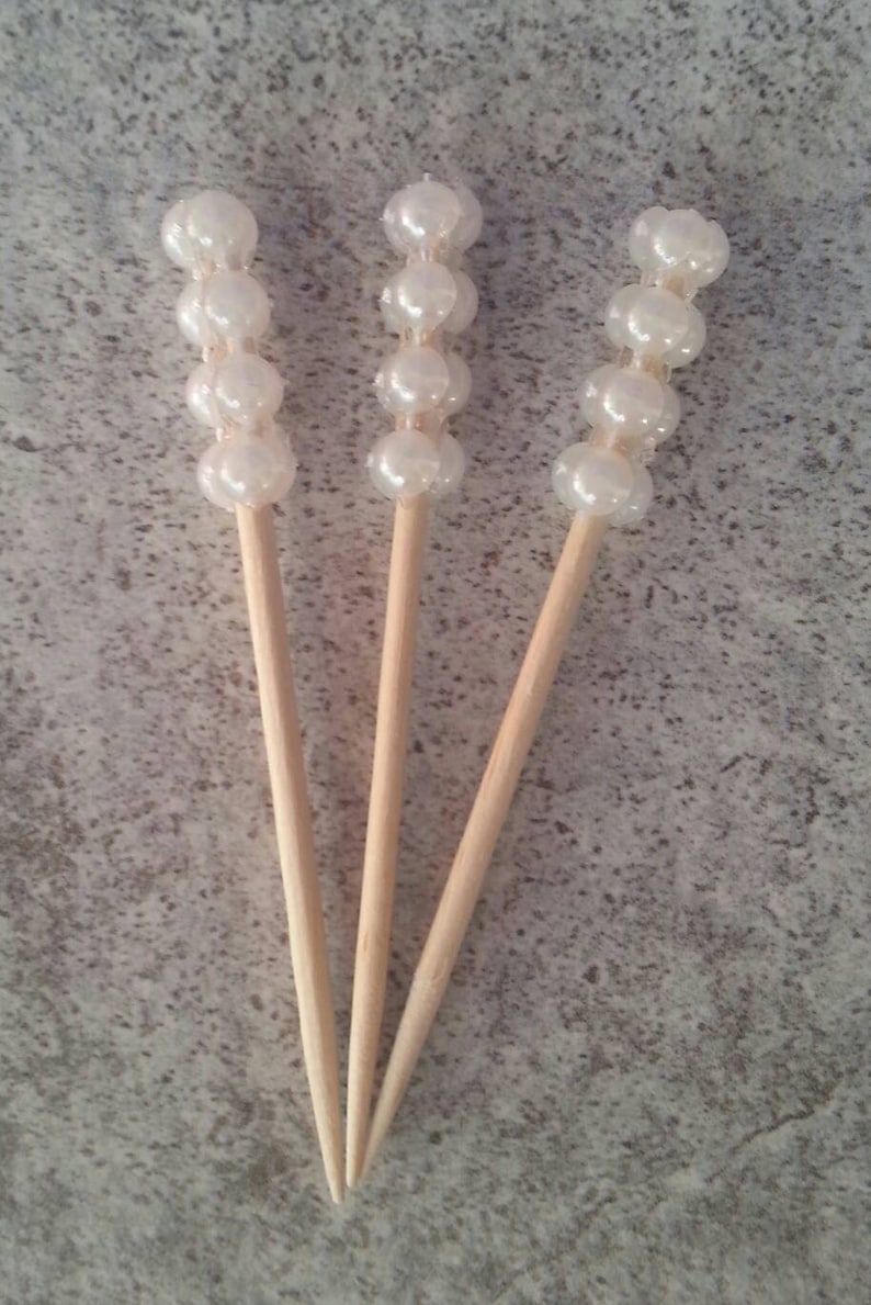 20 White Pearl Bling Wedding Cocktail Dessert Picks Etsy