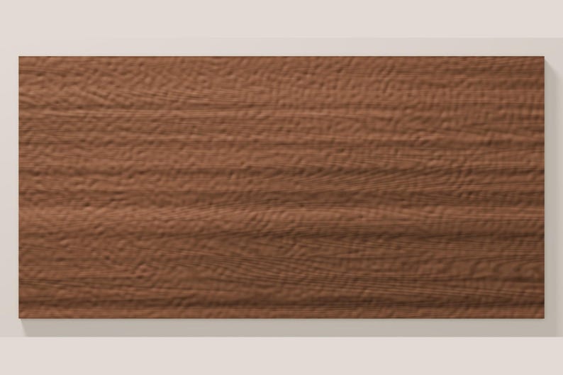 May include: A rectangular wooden board featuring a medium brown tone with a distinct, wavy, and rippled grain pattern running horizontally across the surface, showcasing a natural texture with subtle variations in the wood's color and depth.