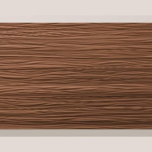May include: A rectangular wall panel featuring a rich, medium-brown finish with a deeply textured surface. The design consists of continuous, horizontal, undulating wave-like ridges that mimic the organic flow of natural wood grain patterns.