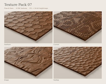 CNC Texture Pack 07: Flow & Foam, 4 3D Relief STL Files (Digital Download)