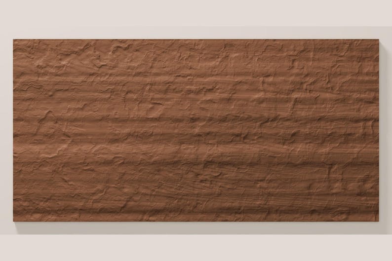 May include: A rectangular wall tile with a textured, uneven surface in a deep reddish-brown color. The tile features horizontal striations and a rugged, stone-like appearance with varied relief patterns across its entire flat face.